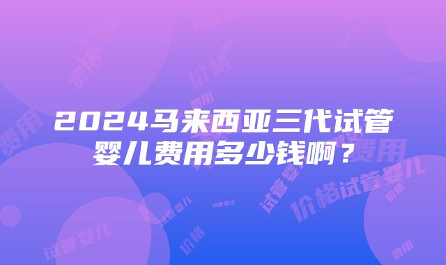 2024马来西亚三代试管婴儿费用多少钱啊？