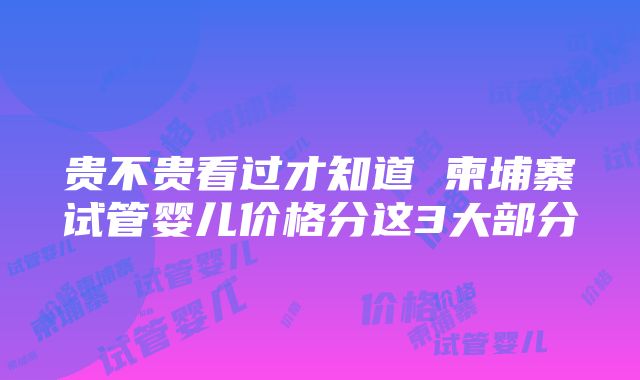 贵不贵看过才知道 柬埔寨试管婴儿价格分这3大部分