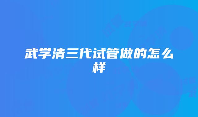 武学清三代试管做的怎么样