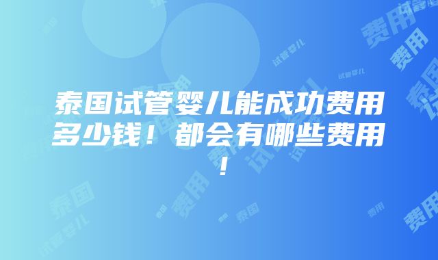 泰国试管婴儿能成功费用多少钱！都会有哪些费用！