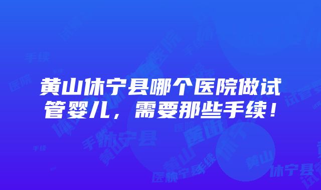 黄山休宁县哪个医院做试管婴儿，需要那些手续！