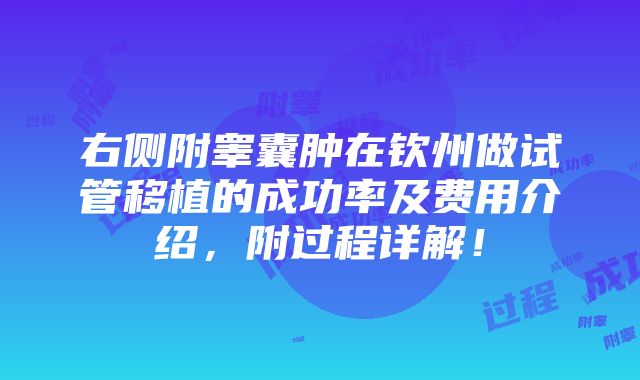 右侧附睾囊肿在钦州做试管移植的成功率及费用介绍，附过程详解！