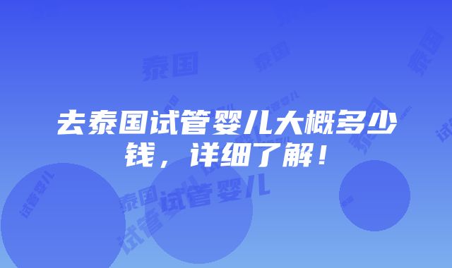 去泰国试管婴儿大概多少钱，详细了解！