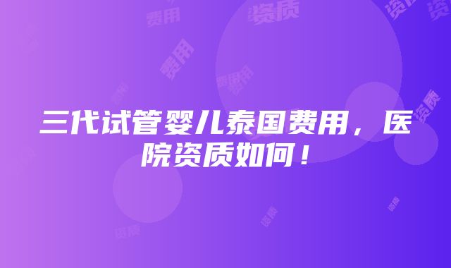 三代试管婴儿泰国费用，医院资质如何！