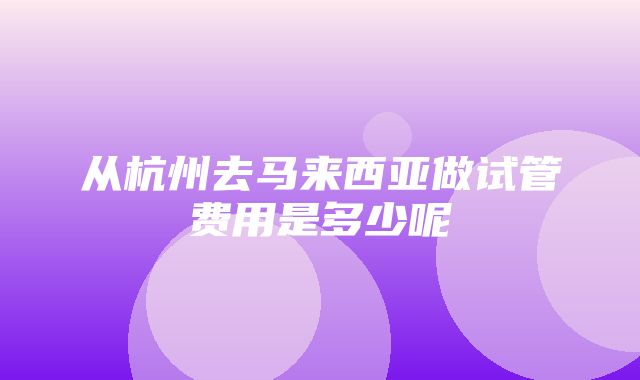 从杭州去马来西亚做试管费用是多少呢