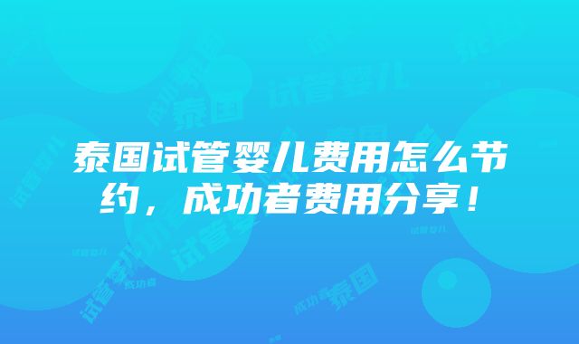 泰国试管婴儿费用怎么节约，成功者费用分享！