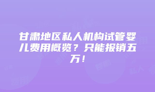 甘肃地区私人机构试管婴儿费用概览？只能报销五万！