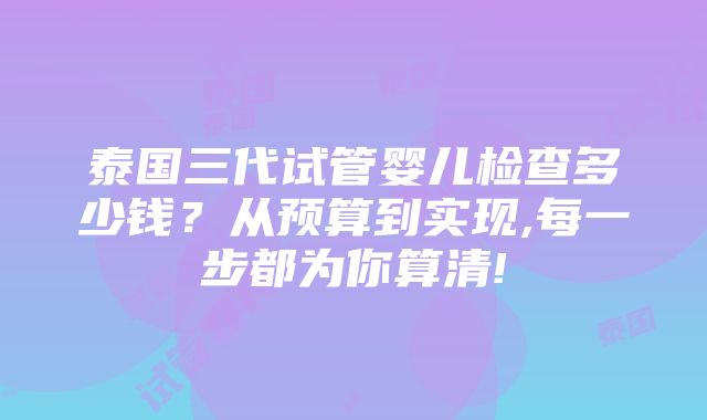 泰国三代试管婴儿检查多少钱？从预算到实现,每一步都为你算清!