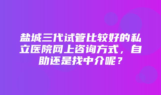 盐城三代试管比较好的私立医院网上咨询方式，自助还是找中介呢？