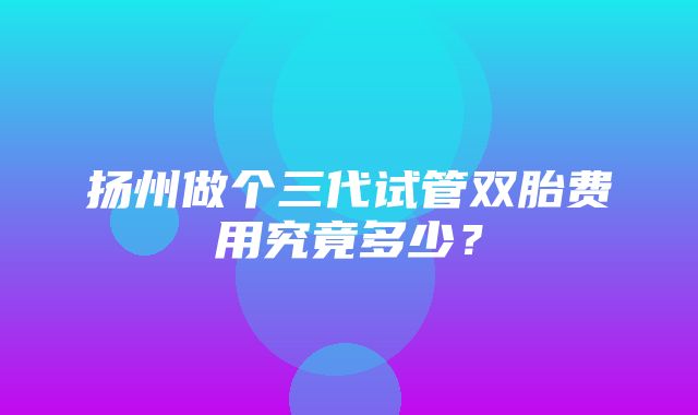 扬州做个三代试管双胎费用究竟多少？