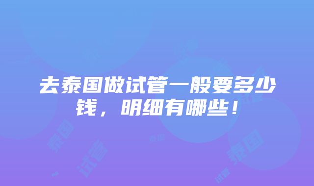 去泰国做试管一般要多少钱，明细有哪些！