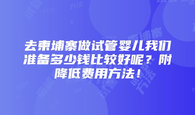 去柬埔寨做试管婴儿我们准备多少钱比较好呢？附降低费用方法！