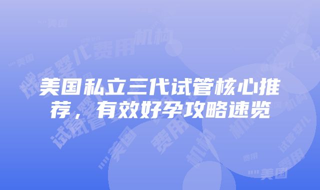 美国私立三代试管核心推荐，有效好孕攻略速览