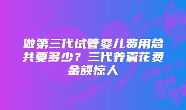 做第三代试管婴儿费用总共要多少？三代养囊花费金额惊人