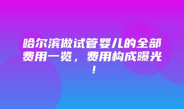 哈尔滨做试管婴儿的全部费用一览，费用构成曝光！