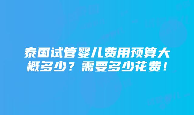 泰国试管婴儿费用预算大概多少？需要多少花费！