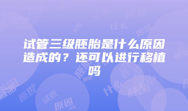 试管三级胚胎是什么原因造成的？还可以进行移植吗