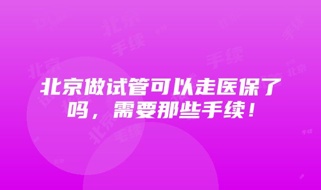 北京做试管可以走医保了吗，需要那些手续！