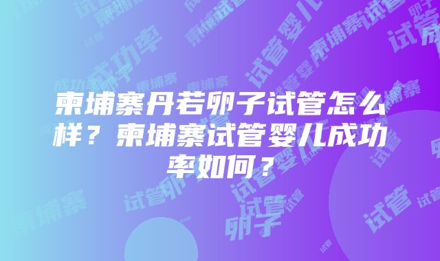 柬埔寨丹若卵子试管怎么样？柬埔寨试管婴儿成功率如何？