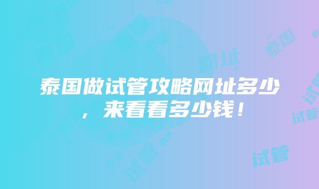 泰国做试管攻略网址多少，来看看多少钱！