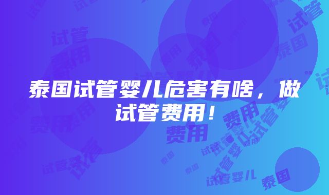 泰国试管婴儿危害有啥，做试管费用！