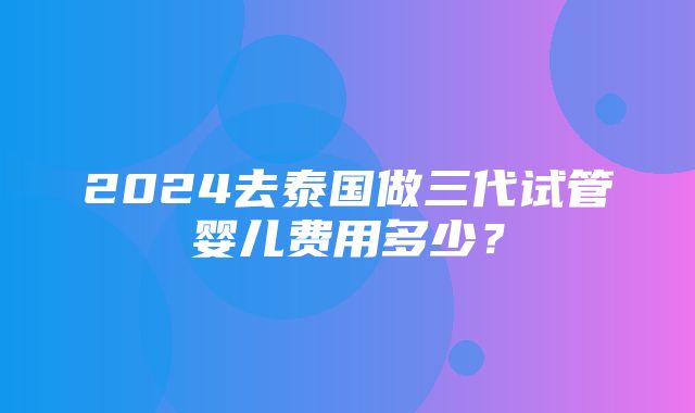 2024去泰国做三代试管婴儿费用多少？