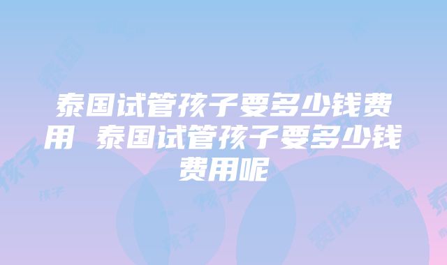 泰国试管孩子要多少钱费用 泰国试管孩子要多少钱费用呢