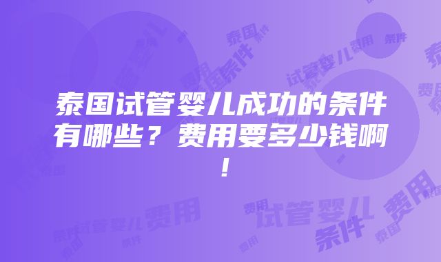 泰国试管婴儿成功的条件有哪些？费用要多少钱啊！