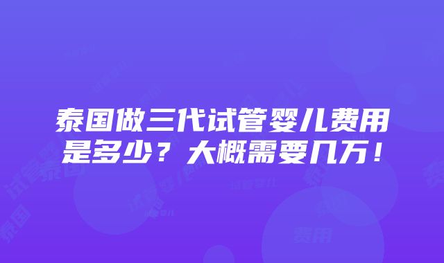 泰国做三代试管婴儿费用是多少？大概需要几万！