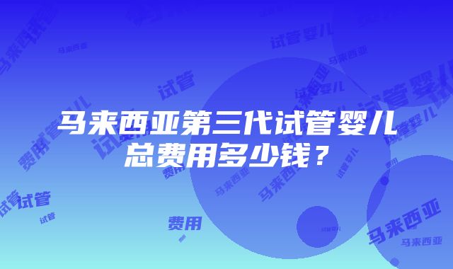 马来西亚第三代试管婴儿总费用多少钱？