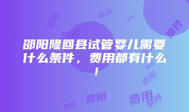 邵阳隆回县试管婴儿需要什么条件，费用都有什么！