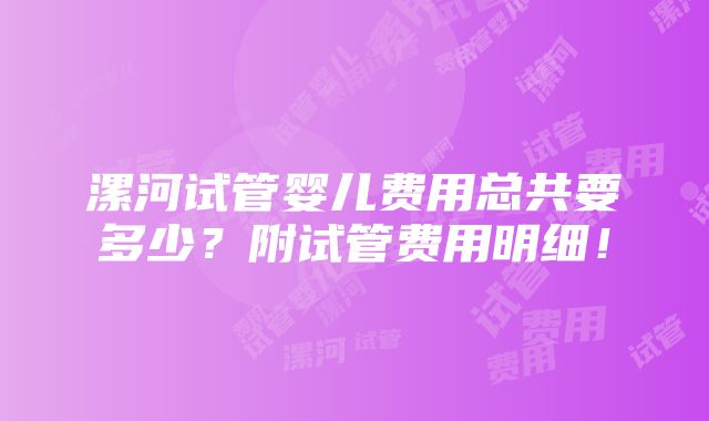 漯河试管婴儿费用总共要多少？附试管费用明细！