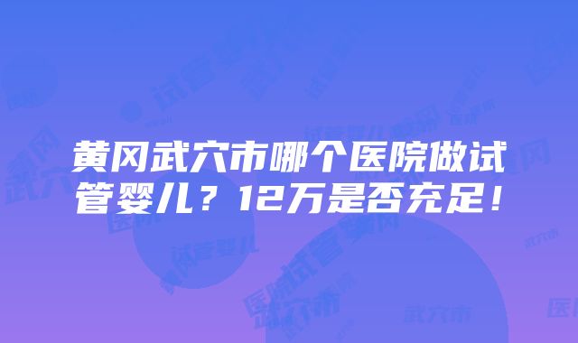 黄冈武穴市哪个医院做试管婴儿？12万是否充足！