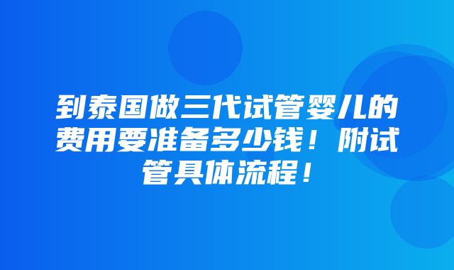 到泰国做三代试管婴儿的费用要准备多少钱！附试管具体流程！