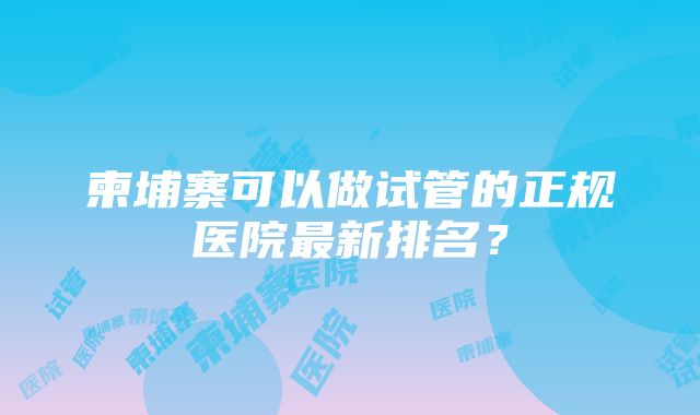 柬埔寨可以做试管的正规医院最新排名？