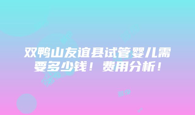 双鸭山友谊县试管婴儿需要多少钱！费用分析！