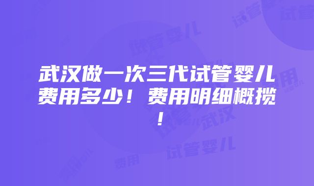 武汉做一次三代试管婴儿费用多少！费用明细概揽！