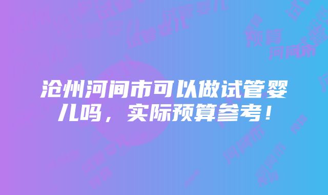 沧州河间市可以做试管婴儿吗，实际预算参考！