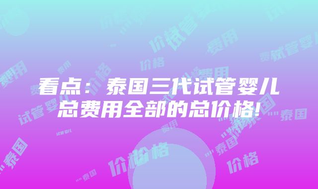 看点：泰国三代试管婴儿总费用全部的总价格!