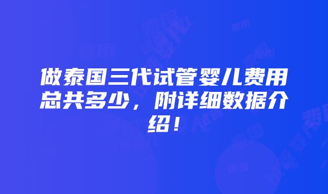 做泰国三代试管婴儿费用总共多少，附详细数据介绍！