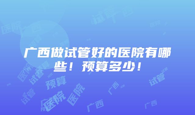 广西做试管好的医院有哪些！预算多少！