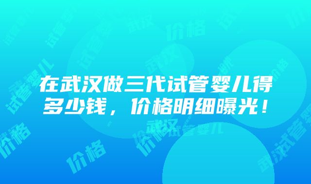 在武汉做三代试管婴儿得多少钱，价格明细曝光！