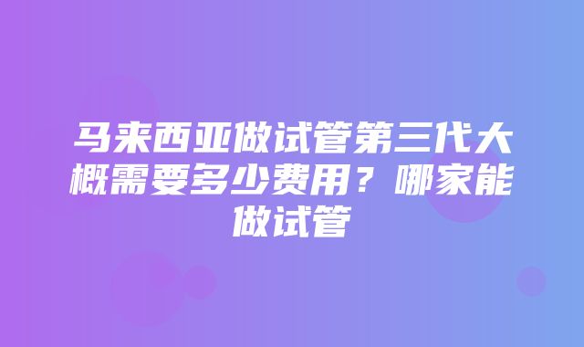 马来西亚做试管第三代大概需要多少费用？哪家能做试管