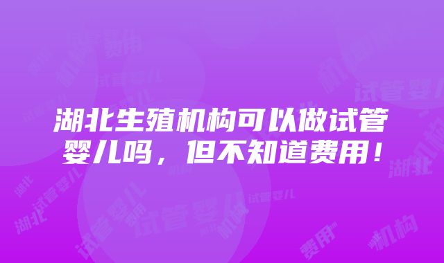 湖北生殖机构可以做试管婴儿吗，但不知道费用！