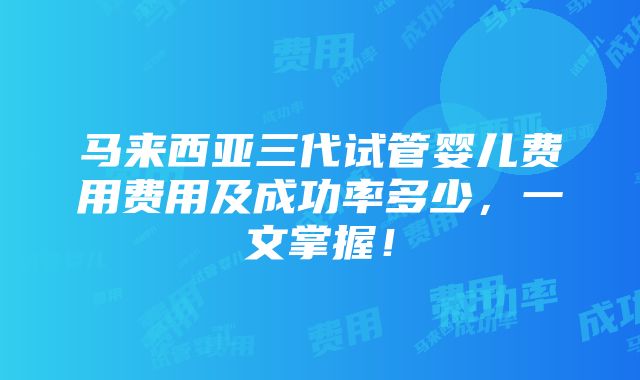 马来西亚三代试管婴儿费用费用及成功率多少，一文掌握！