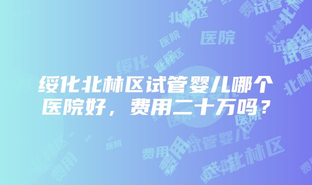 绥化北林区试管婴儿哪个医院好，费用二十万吗？