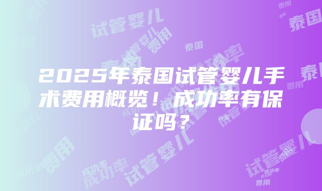 2025年泰国试管婴儿手术费用概览！成功率有保证吗？