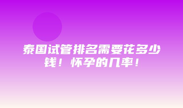 泰国试管排名需要花多少钱！怀孕的几率！