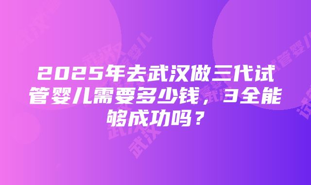 2025年去武汉做三代试管婴儿需要多少钱，3全能够成功吗？