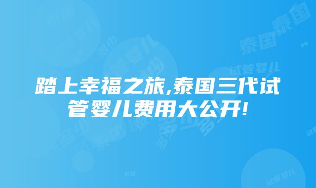 踏上幸福之旅,泰国三代试管婴儿费用大公开!